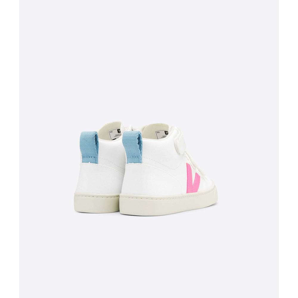 Kids' Veja V-10 MID CWL Shoes White/Blue/Pink | ZA 799ZUT